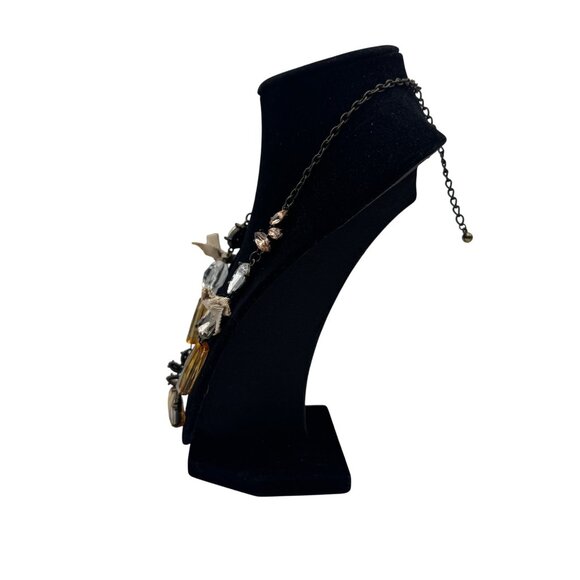 Statement Necklace With Amber & Clear Beads Rhinestone & Pearl Accent - Picture 3 of 5